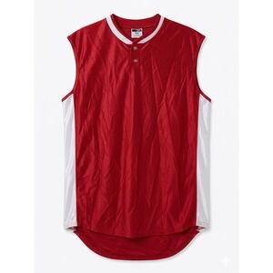 Vintage Bike Sleeveless Henley Jersey Red White Mesh Athletic Shirt Mens 2XL USA